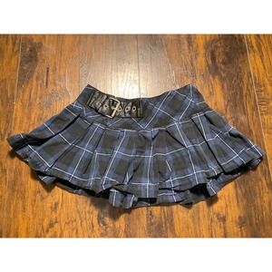 No Boundaries Y2K Blue Plaid Pleated Mini Skirt Buckle Detail Size 9